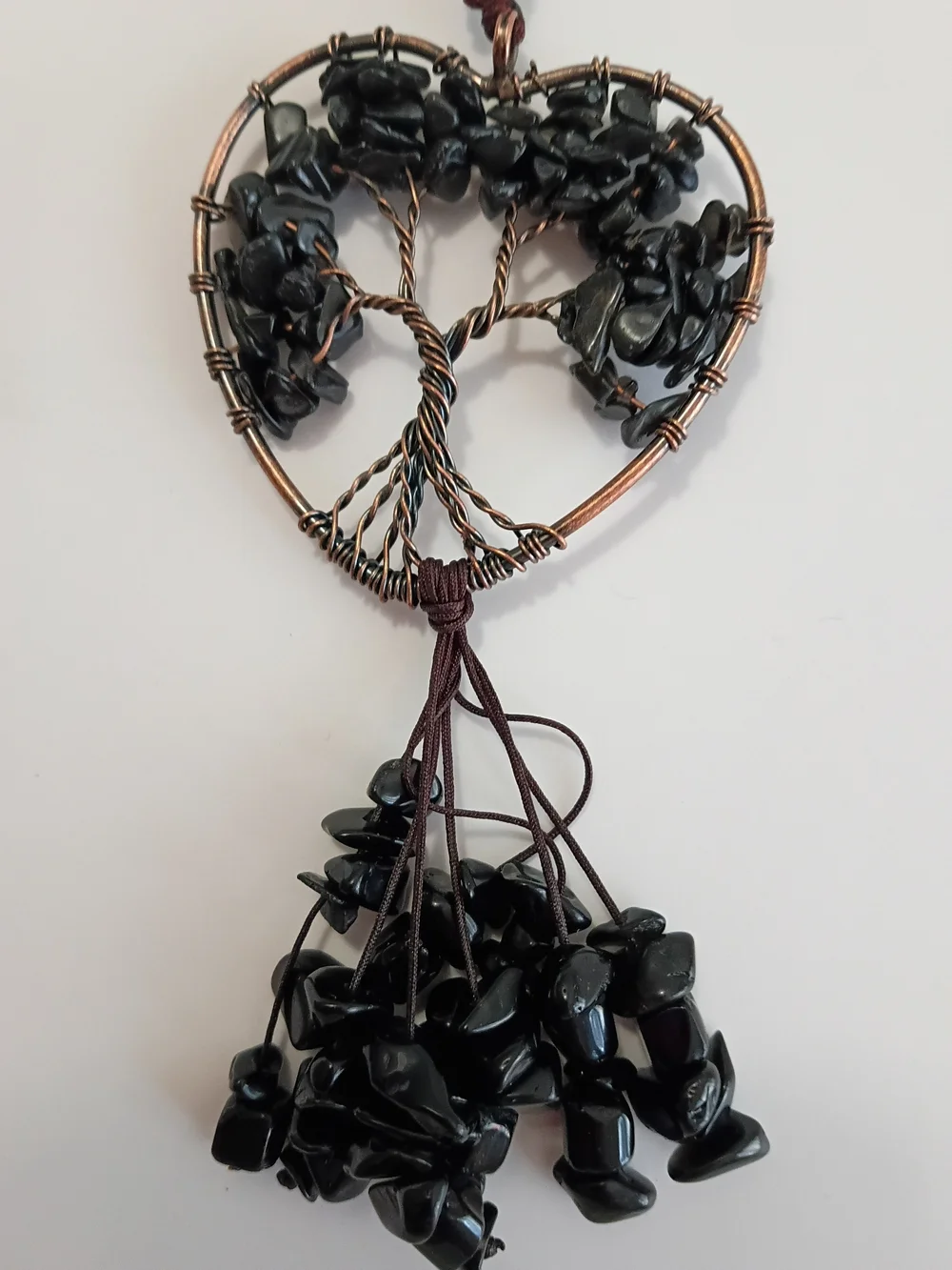 Handcrafted Heart Tree of Life Pendant Necklace - Black Gemstones